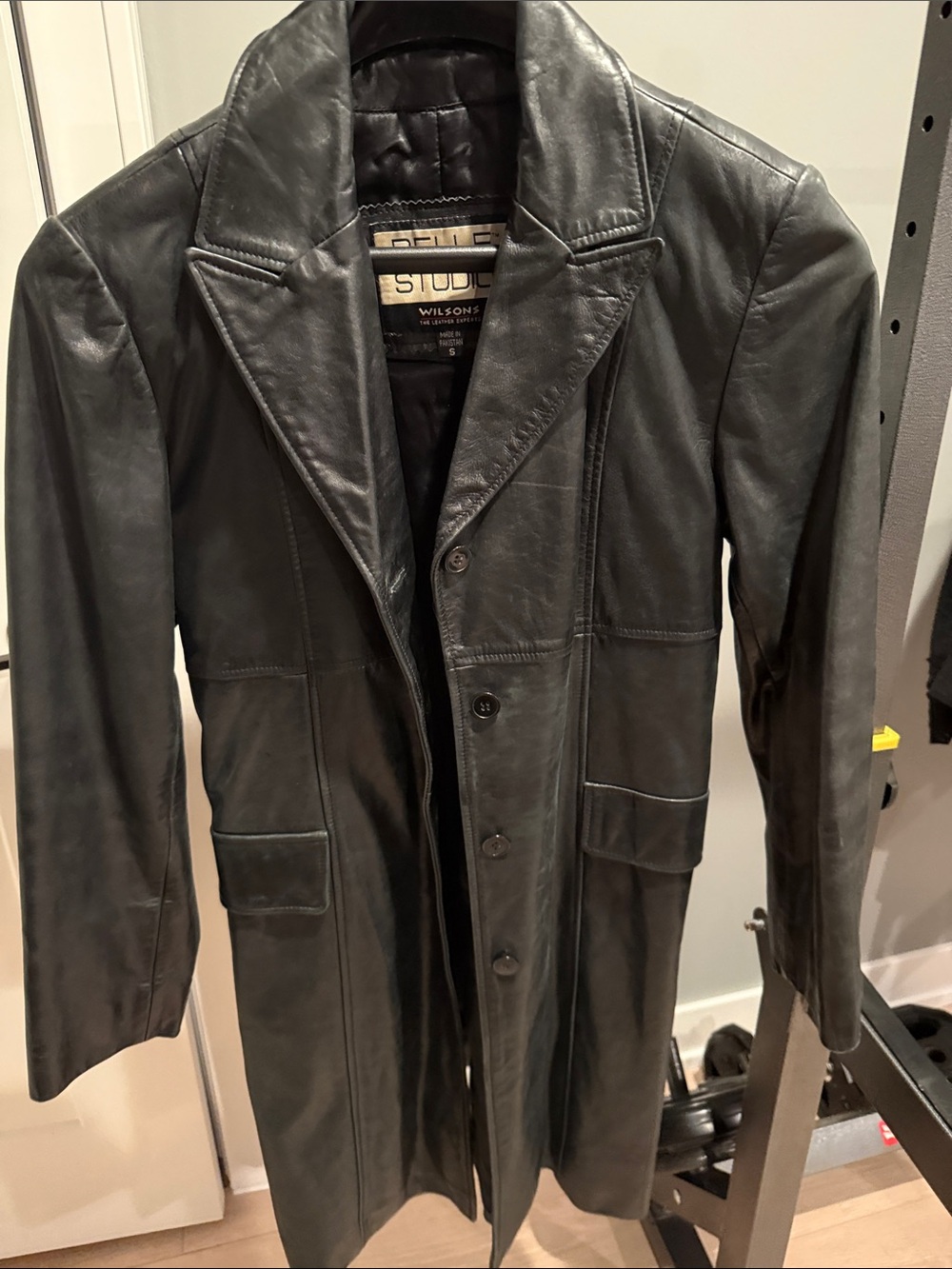 Wilsons Leather Men's Black Leather Trench Coat